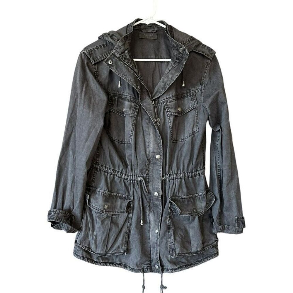 Aritzia Talula Gray Waist Defined Hooded Military Jacket Womens S